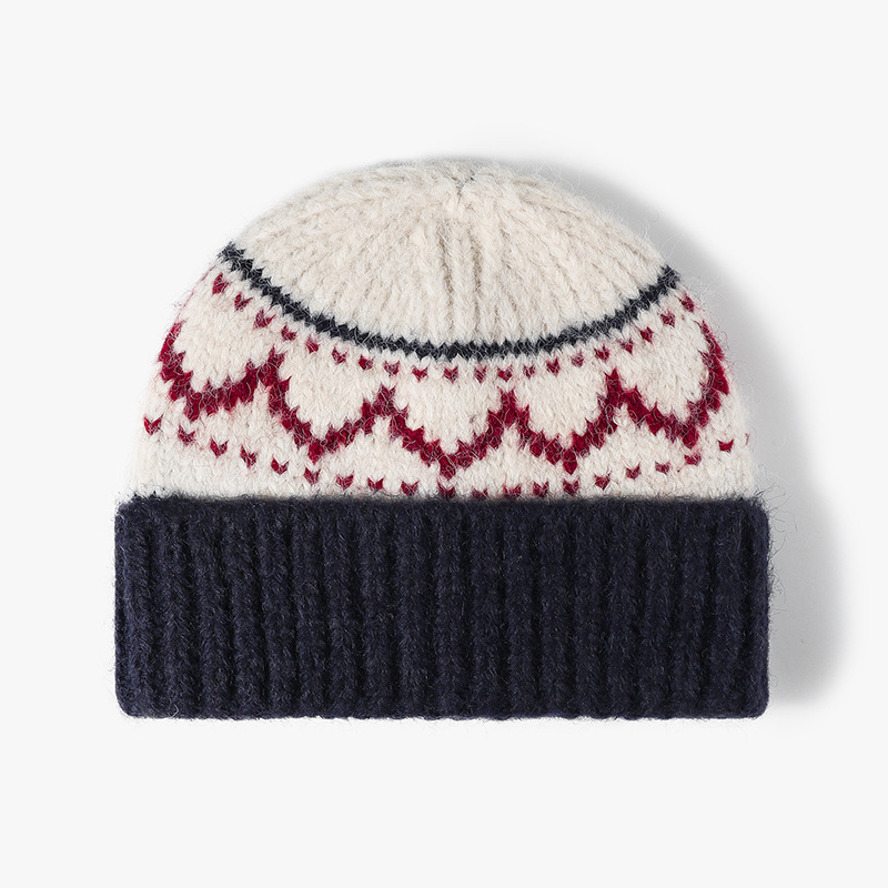Bonnet Tricoté Pour Femme En Polyester, Style Rétro, À Motifs Géométriques Multicolores.