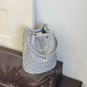 Sacs À Main Seau Pour Femmes En Pu À Rivets, Style Streetwear, Couleur Unie h5 Image4