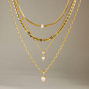 Colliers Pendentifs Pour Femmes En Acier Inoxydable, Couleur Or, Avec Zircon, Forme Géométrique Simple h5 Image2