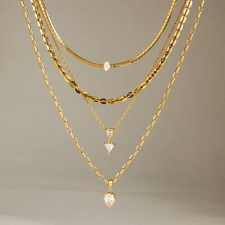 Colliers pendentifs pour femmes en acier inoxydable, couleur or, avec zircon, forme géométrique simple 2