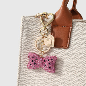 Porte-Clés Luxueux En Alliage, Orné D'Un Nœud Papillon En Forme De Cœur, De Pois Et De Strass, Avec Strass Et D'Un Nœud Papillon. h5 Image4