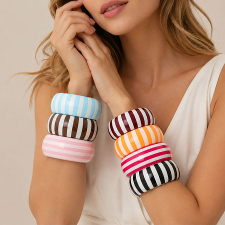 Bracelets Pour Femmes En Résine De Couleurs Mélangées, Collection Simple Series Daily Stripe 2