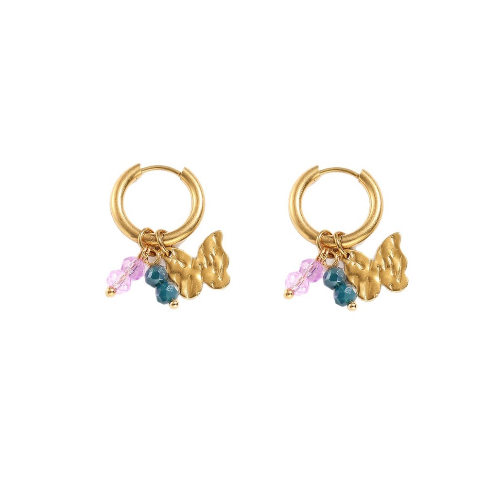 Boucles D'Oreilles Pendantes Pour Femme, Collection Romantique, Motif Papillon, Lune Et Marteau, En Acier Inoxydable Étanche, Couleur Or. Image5