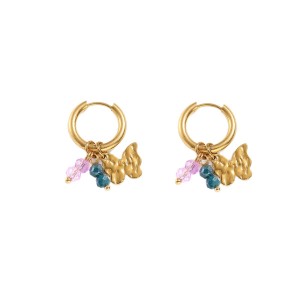 Boucles D'Oreilles Pendantes Pour Femme, Collection Romantique, Motif Papillon, Lune Et Marteau, En Acier Inoxydable Étanche, Couleur Or. h5 Image5