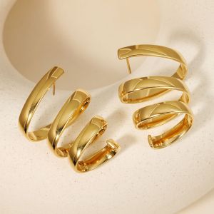 Boucles D'Oreilles Puces Pour Femmes, En Acier Inoxydable, Couleur Or, Forme Ronde Simple, Étanches. h5 Image3