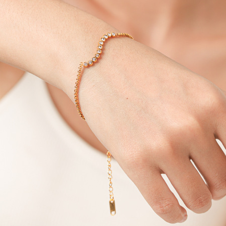 Bracelet chaîne femme en acier inoxydable doré, étanche, avec zircon, collection Luxe Daily Chain