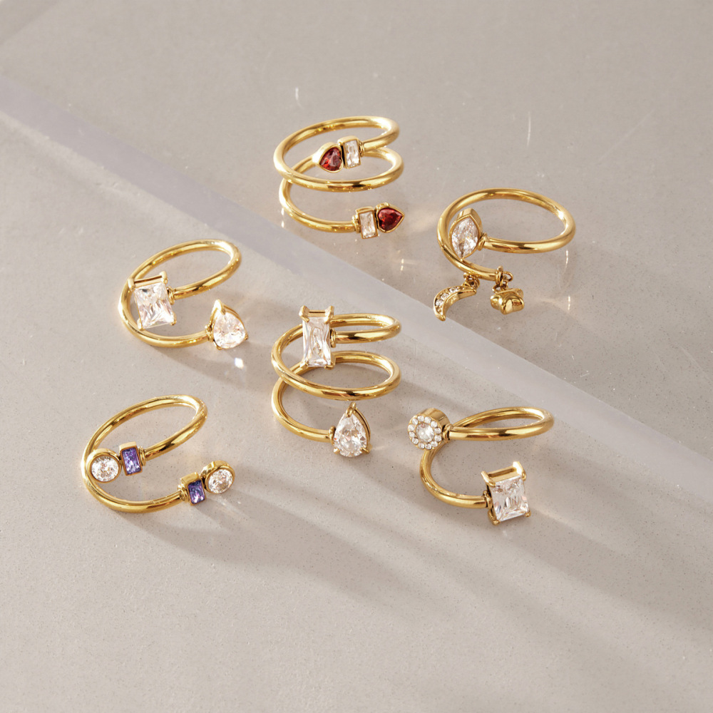 Bagues Pour Femmes En Acier Inoxydable, Couleur Or, Avec Zircon, Forme Géométrique Simple Et Étanche Image4