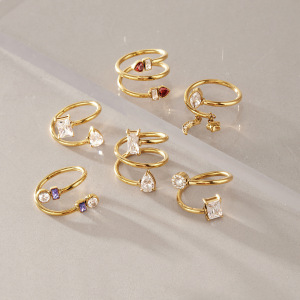 Bagues Pour Femmes En Acier Inoxydable, Couleur Or, Avec Zircon, Forme Géométrique Simple Et Étanche h5 Image4