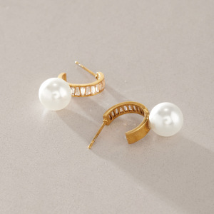 Boucles D'Oreilles Puces Élégantes Pour Femmes, En Acier Inoxydable Imperméable, Avec Zircon Et Perles Artificielles. h5 Image3