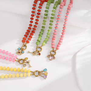 Colliers De Perles En Forme De Cœur, En Acier Inoxydable, Imperméables, Couleur Or, Avec Pierres Naturelles, Collection Simple Series Daily Heart Beads h5 Image4