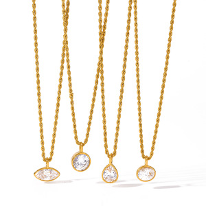 Colliers Pendentifs Pour Femmes En Acier Inoxydable Étanche, Forme Elliptique Et Goutte Simple, Couleur Or, Zircon h5 Image4