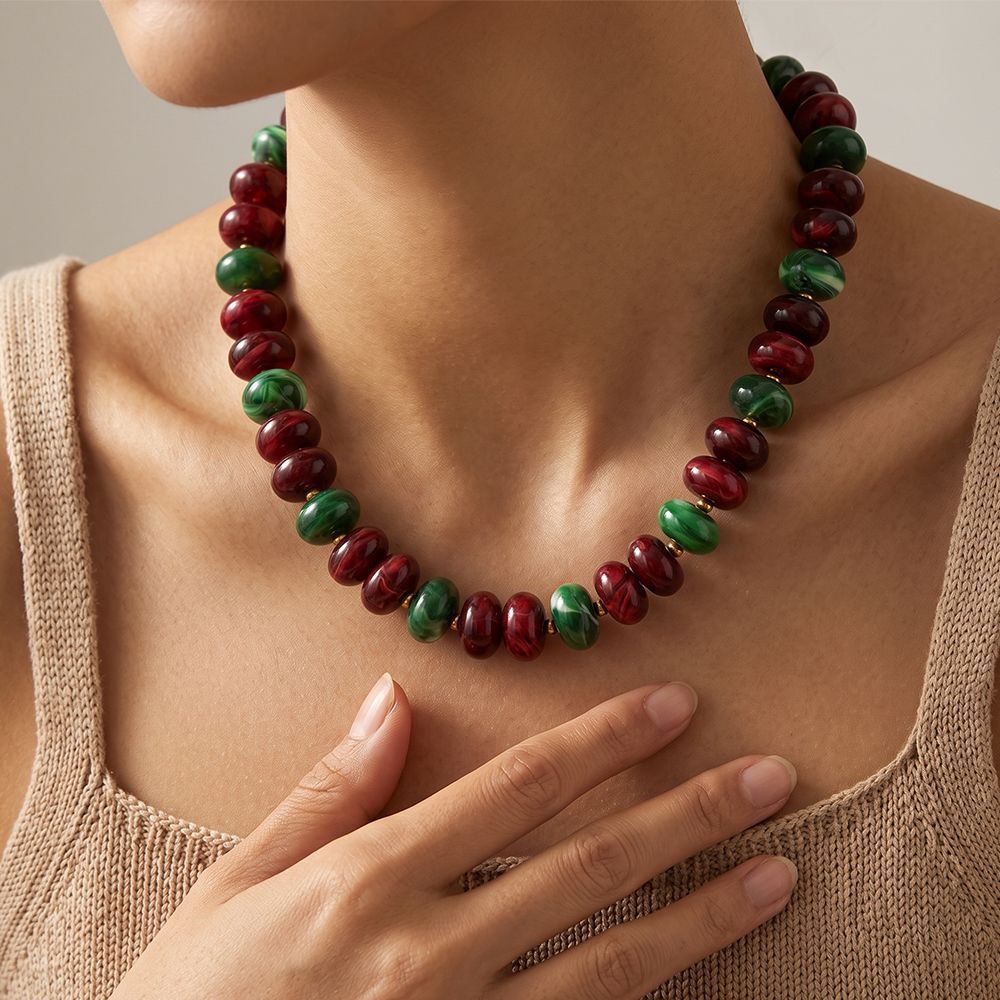 Colliers De Perles Rétro Simples, En Acrylique De Couleur Or Et De Couleurs Mélangées, Pour Femmes Image5