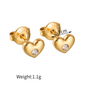 Boucles D'Oreilles Puces Pour Femmes, En Acier Inoxydable, Couleur Or, Motif Cœur Mignon, Collection Simple Series h5 Image4