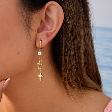 Boucles D'Oreilles Pendantes Simple Series Daily Cross Pour Femmes, En Acier Inoxydable Étanches
