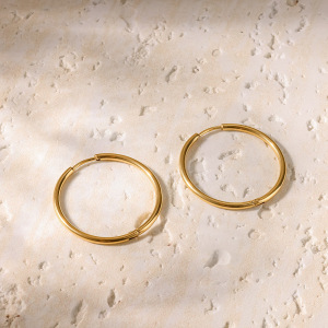Boucles D'Oreilles Créoles Pour Femmes Simple Series Daily En Acier Inoxydable Étanche Couleur Or h5 Image3