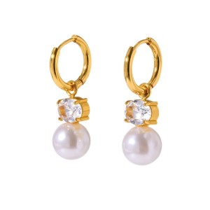 Boucles D'Oreilles Pendantes Pour Femme, Style Elliptique, En Acier Inoxydable, Couleur Or, Avec Zircon, Étanches, Collection Simple Series Daily. h5 Image5
