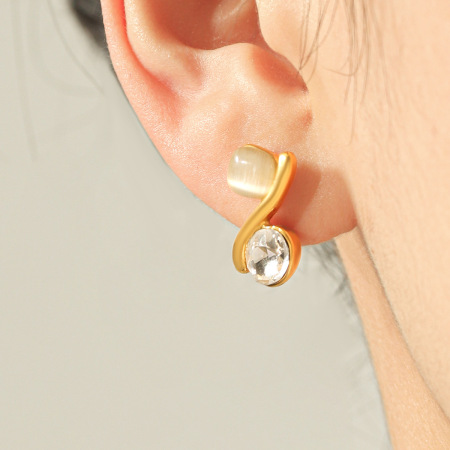 Boucles d'oreilles puces pour femmes, collection Simple Series, forme irrégulière, acier inoxydable, couleur or, étanches, avec pierre naturelle