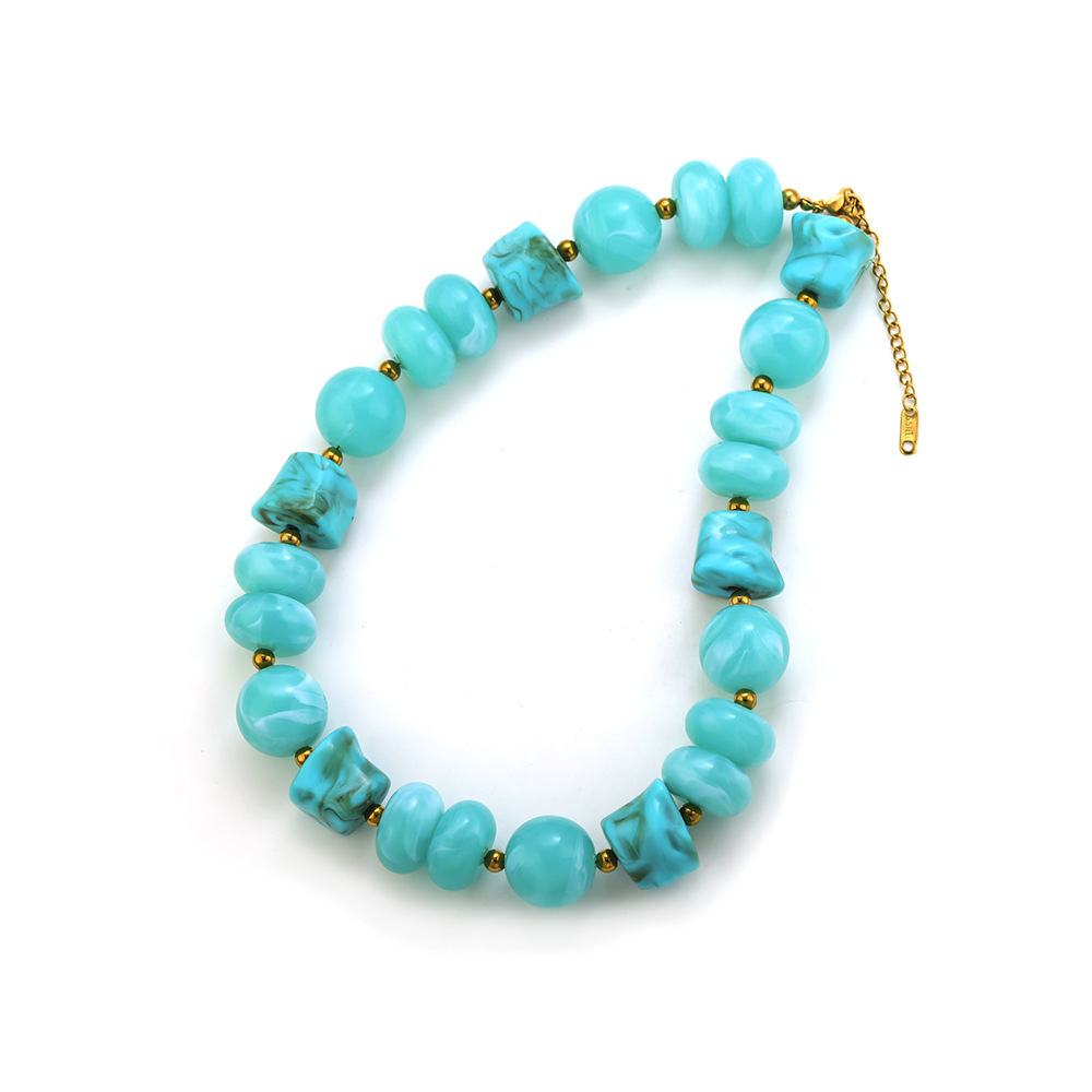 Colliers De Perles Rétro Simples En Acrylique À Dégradé De Couleurs Pour Femmes Image4