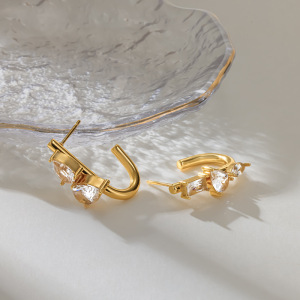 Boucles D'Oreilles Puces Pour Femmes Simple Series Daily Droplet En Acier Inoxydable Étanche Couleur Or Et Zircon h5 Image4