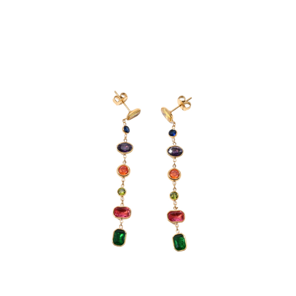 Boucles D'Oreilles Pendantes Pour Femme, Forme Géométrique, Pompon, Acier Inoxydable, Étanches, Couleur Or, Zircon. Image3