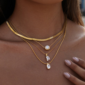 Colliers Pendentifs Pour Femmes En Acier Inoxydable, Couleur Or, Avec Zircon, Forme Géométrique Simple h5 Image3