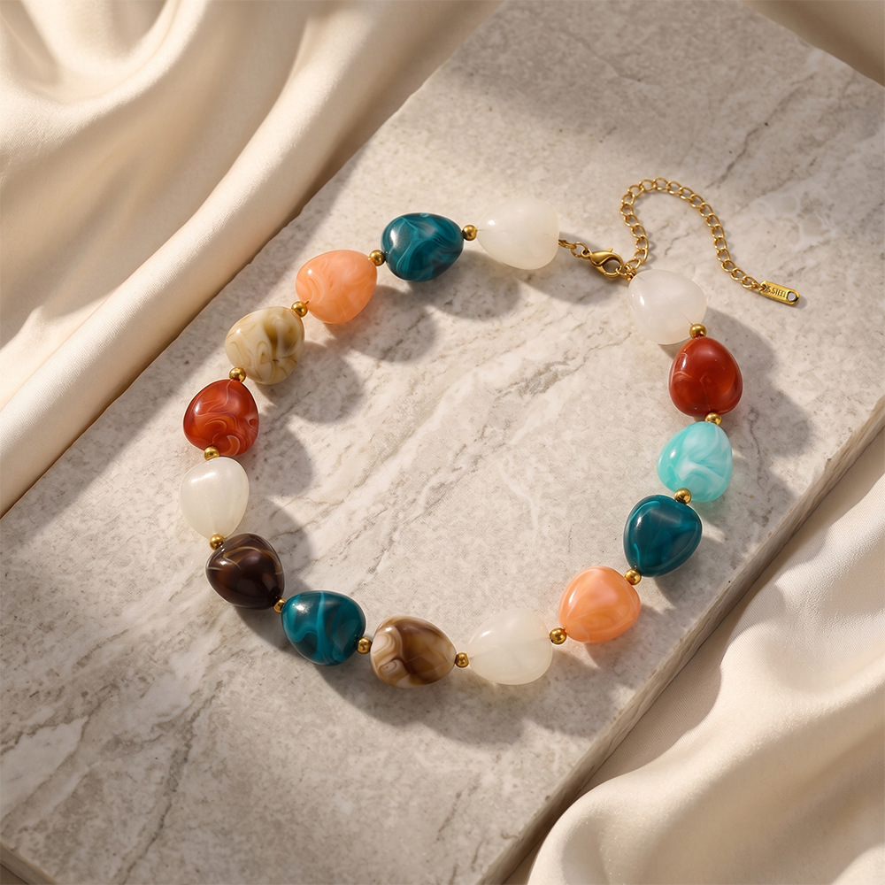 Colliers De Perles Décontractées Pour Femmes, En Acrylique, Dégradé De Couleurs, Collection Simple Series Image3