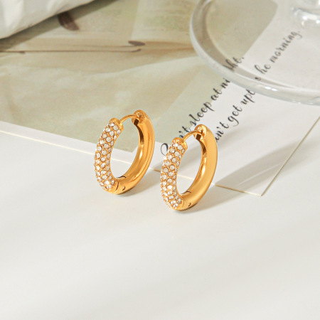 Boucles D'Oreilles Créoles Pour Femmes, Collection Daily Circle, En Acier Inoxydable, Étanches, Couleur Or, Avec Zircon. 2