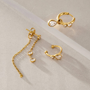 Boucles D'Oreilles Pour Femmes, Style Goutte Simple, En Acier Inoxydable, Imperméables, Couleur Or h5 Image3