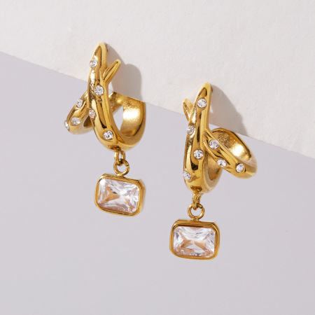 Boucles d'oreilles pendantes pour femme, forme géométrique, en acier inoxydable, couleur or, étanches, ornées de strass et de zircon.