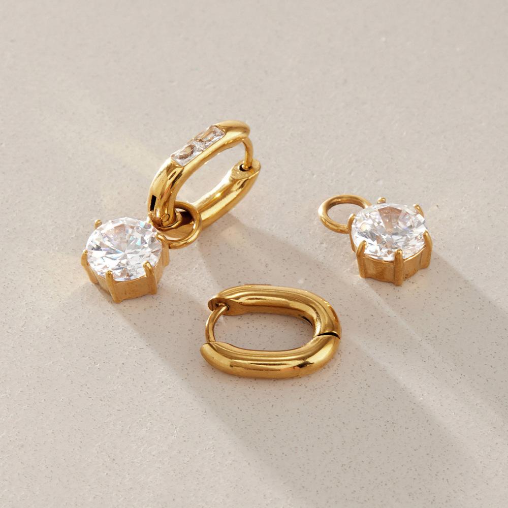 Boucles D'Oreilles Pendantes Pour Femme, Élégantes Et Rondes, En Acier Inoxydable Doré, Avec Zircon, Forme Géométrique Et Design Luxueux. Design Élégant Et Raffiné. Fabriquées En Acier Inoxydable Étanche, Elles Sont Ornées De Zircon. Collection Luxueu Image4