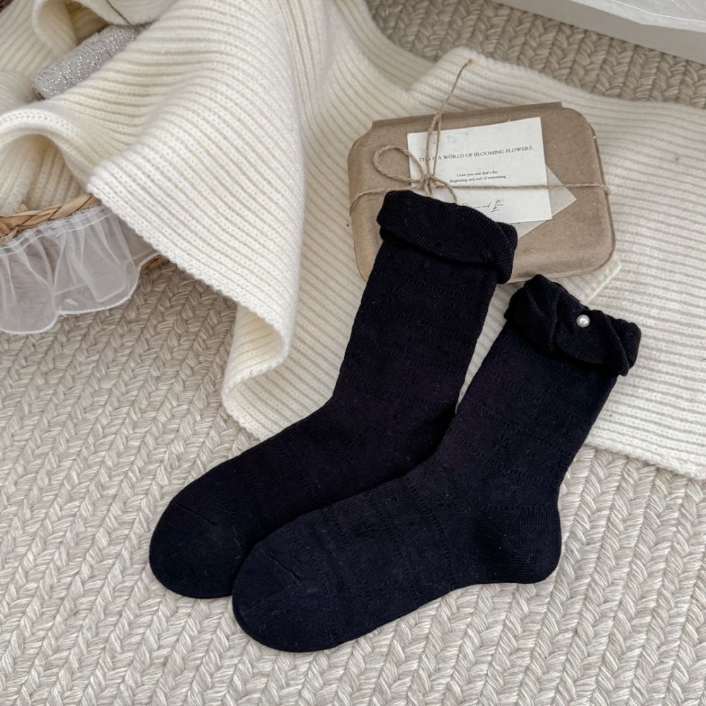 Chaussettes Mi-Mollet Élégantes Et Confortables Pour Femmes, Couleur Unie. 