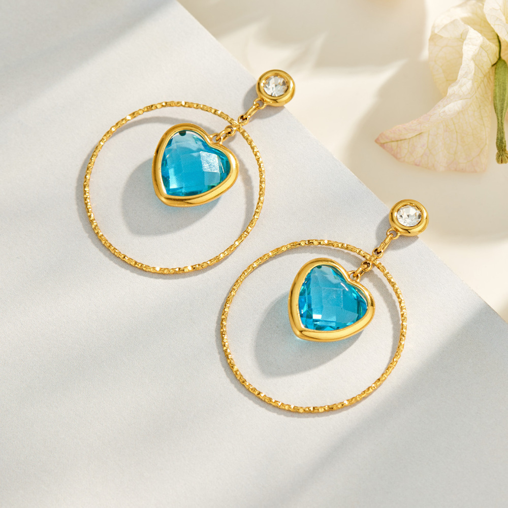 Boucles D'Oreilles Pendantes Pour Femme, Collection Romantique, En Verre Doux, En Acier Inoxydable Étanche, Couleur Or Et Zircon. Image2