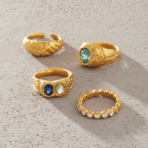 Bagues Pour Femmes En Acier Inoxydable Doré, Style Rétro, Étanches, Serties De Zircon Et Ornées De Pierres Précieuses. Collection Luxueuse. h5 Image4