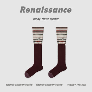 Chaussettes Mi-Mollet À Rayures Rétro Légèrement Rebondissantes Et À Petits Motifs Floraux Contrastés h5