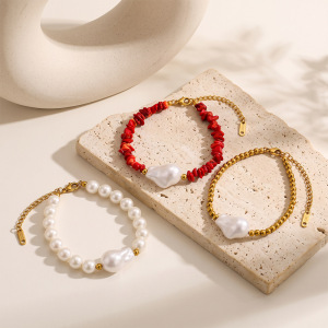 Bracelet De Perles Simple Series Daily En Acier Inoxydable, Étanche, Couleur Or, Pour Femme. h5 Image3