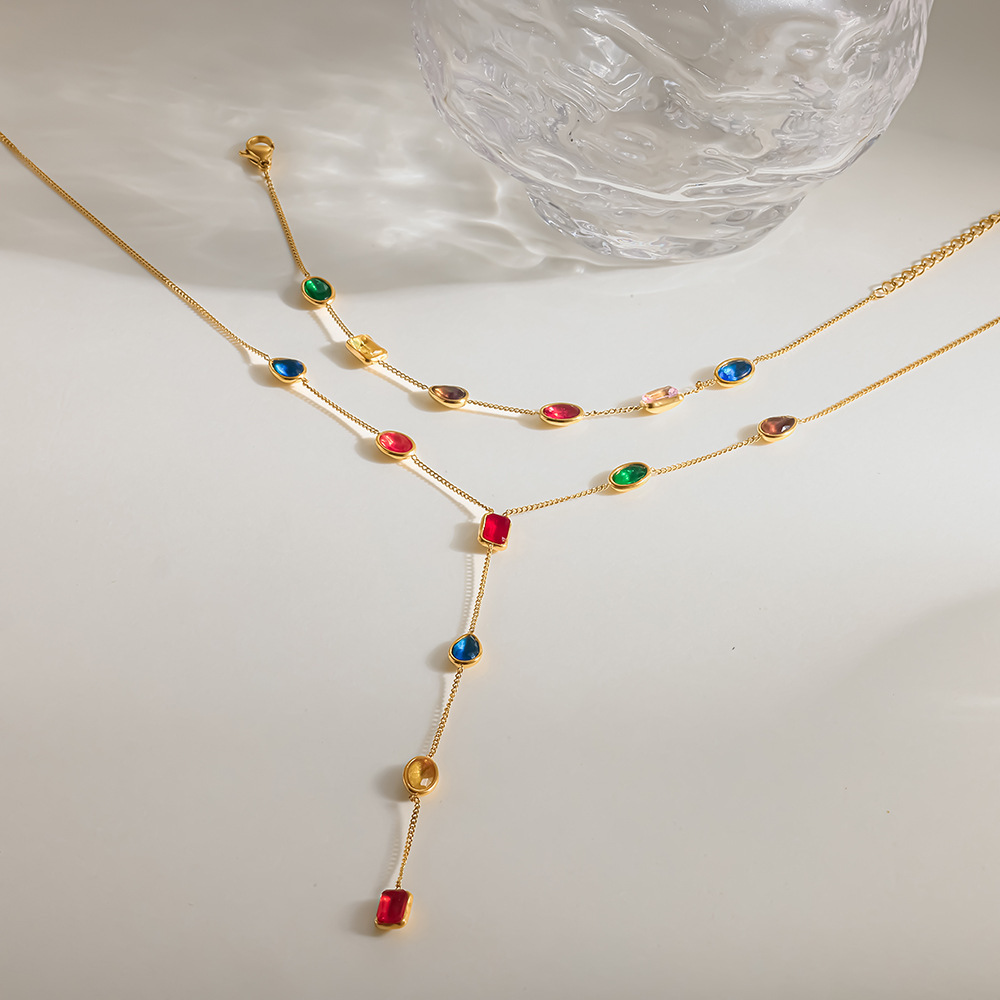 Ensembles De Colliers Pour Femmes En Acier Inoxydable Étanche, Couleur Or Et Zircon. h5Image3