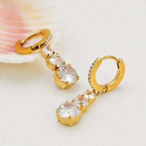 Boucles D'Oreilles Pendantes Pour Femmes, En Acier Inoxydable Étanche, Couleur Or, Ornées De Zircon, Collection Luxueuse h5 Image3
