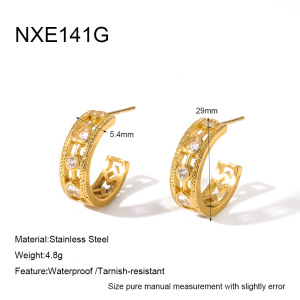 Boucles D'Oreilles Puces Pour Femmes, Forme Irrégulière En Forme De Cœur, En Acier Inoxydable Étanche, Couleur Or, Avec Zircon. Collection Simple. h5 