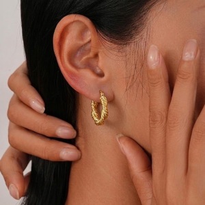 Boucles D'Oreilles Créoles Simple Series Daily Twist Circle Couleur Cuivre Doré Pour Femmes h5 Image3