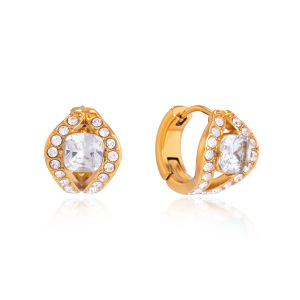 Boucles D'Oreilles Créoles Pour Femmes, Forme Serpent Irrégulière, En Acier Inoxydable, Couleur Or, Avec Zircon, Collection Simple Series Daily. h5 Image5