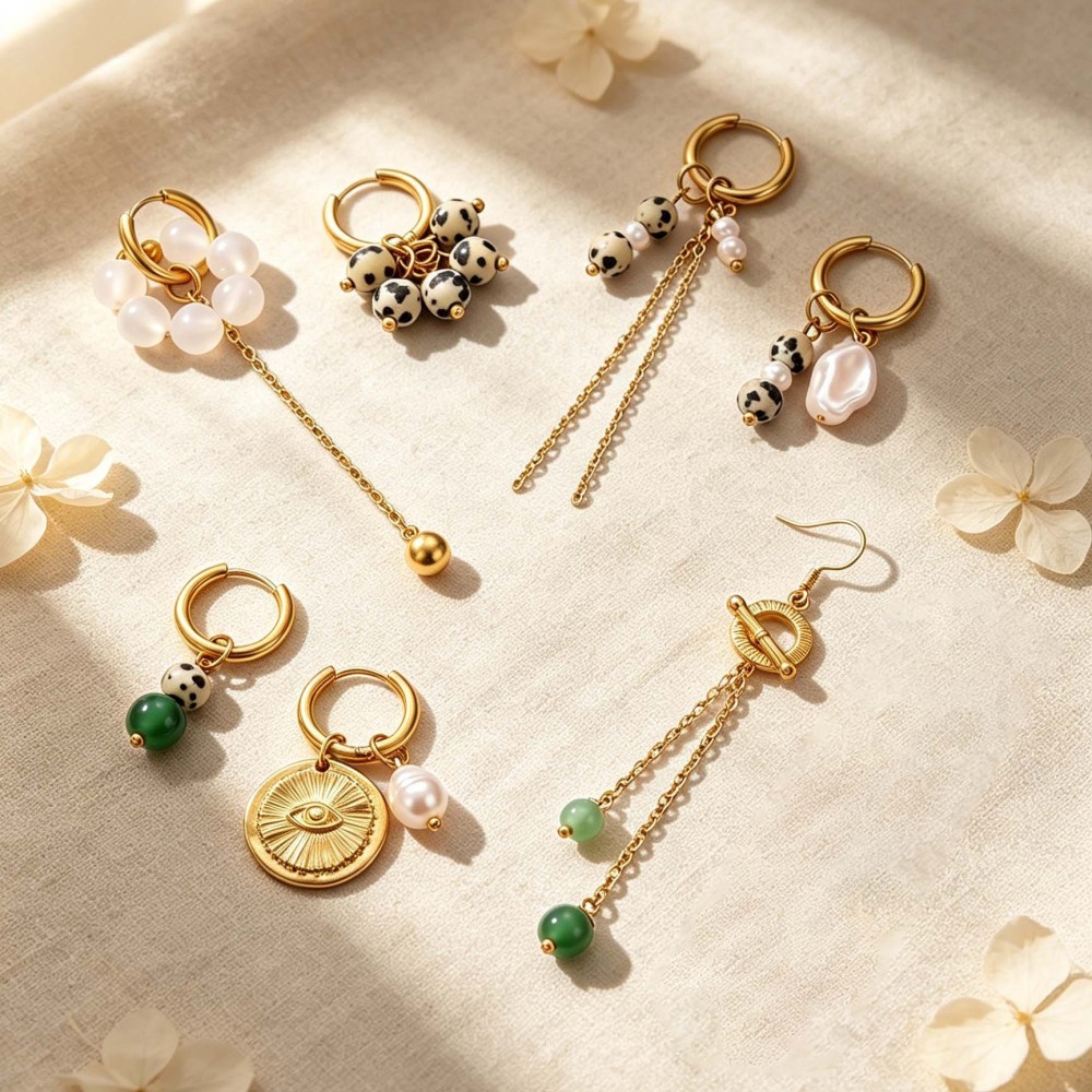 Boucles D'Oreilles Pendantes Pour Femme, Style Rétro Romantique, À Pompons Et Perles, En Acier Inoxydable Étanche, Couleur Or. h5Image3