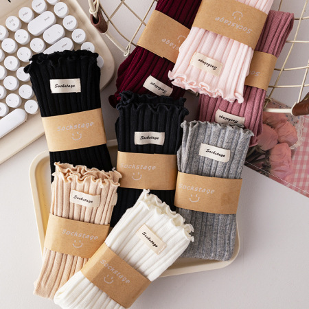 Chaussettes Mi-Mollet Basiques À Léger Rebond Pour Femmes, Couleur Unie 2