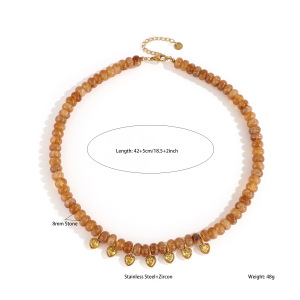 Colliers De Perles Pour Femmes, Collection Simple Series Daily Heart Beads, En Acier Inoxydable, Étanches, Couleur Or, Avec Pierres Naturelles. h5 