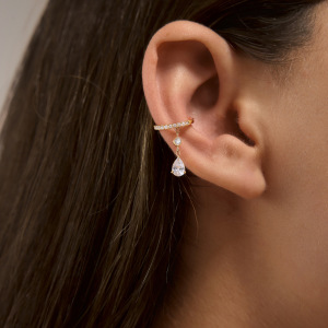 Boucles D'Oreilles Manchette Élégantes Pour Femmes, En Acier Inoxydable Imperméable, Couleur Or, Ornées De Zircon Et De Pompons. h5 Image3