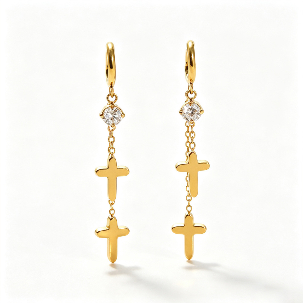 Boucles D'Oreilles Pendantes Simple Series Daily Cross Pour Femmes, En Acier Inoxydable Étanches Image5