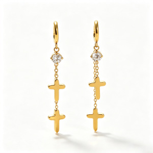 Boucles D'Oreilles Pendantes Simple Series Daily Cross Pour Femmes, En Acier Inoxydable Étanches h5 Image5