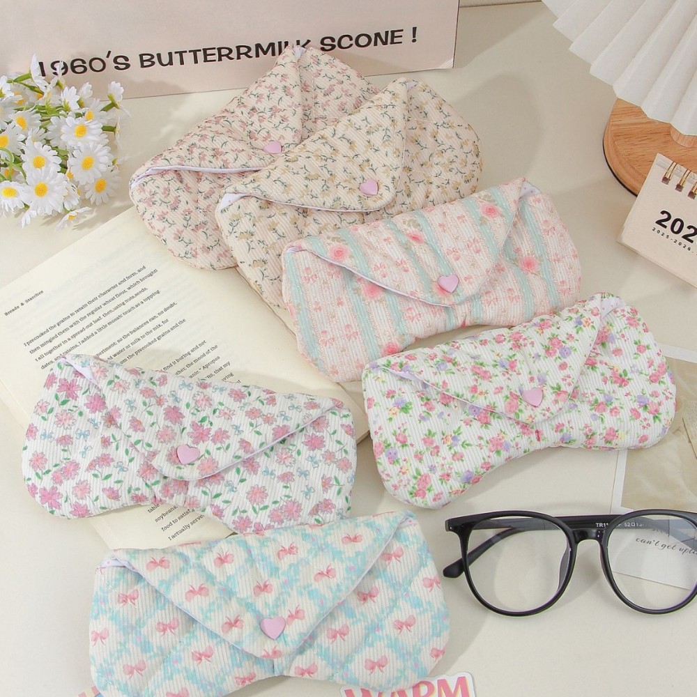 Pochette À Lunettes Pour Femme En Velours Côtelé Polyester À Nœud Papillon Fleuri, Collection Romantique h5Image3