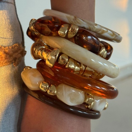 Ensemble De 7 Bracelets Rétro En Résine À Dégradé De Couleurs Pour Femmes