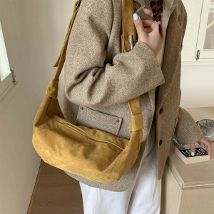 Sac Bandoulière Minimaliste Patchwork Uni En Daim Patchwork, Style Sac À Main h5 Image5