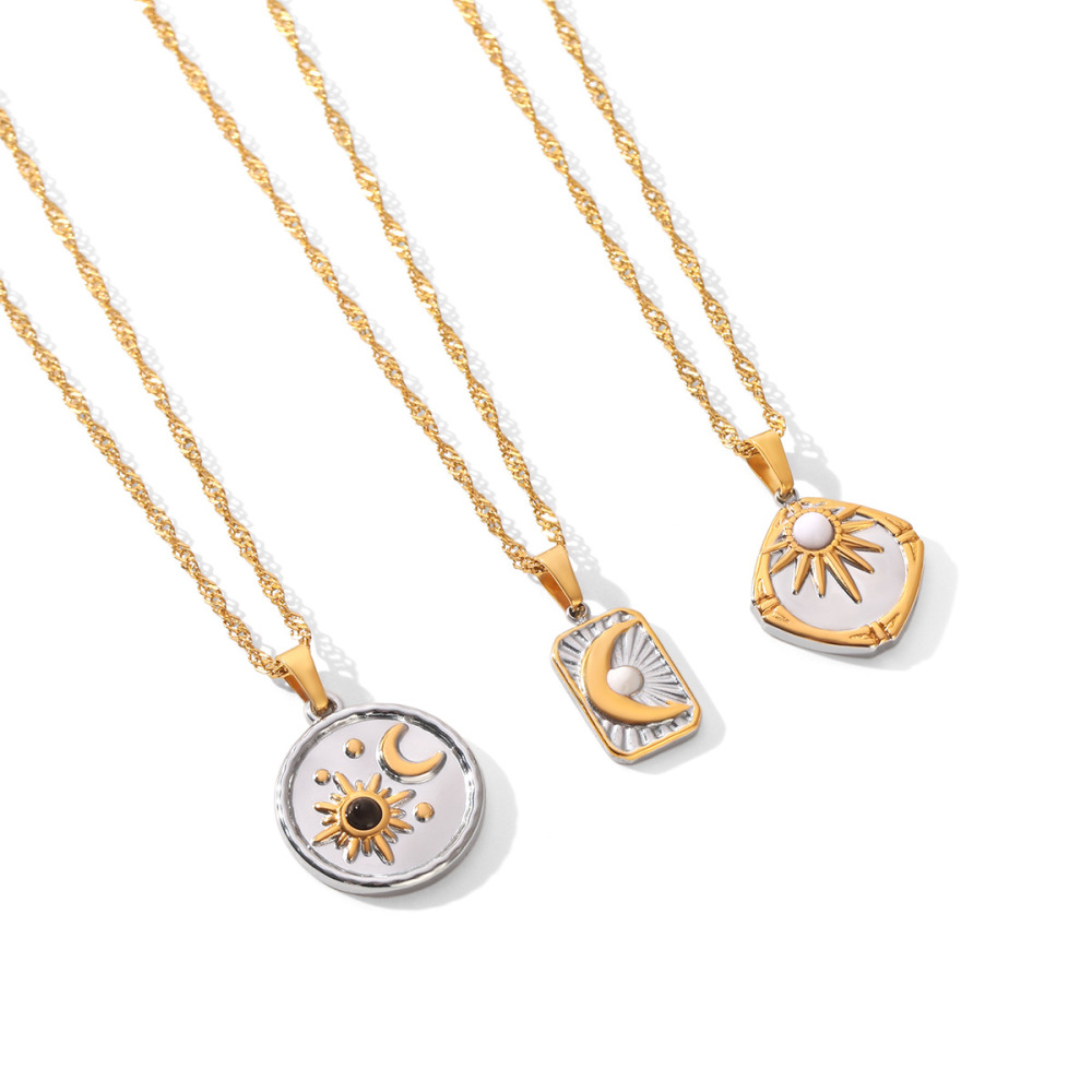 Colliers Pendentifs Pour Femmes Simple Series Daily Sun Moon En Acier Inoxydable Étanche Couleur Or h5Image8